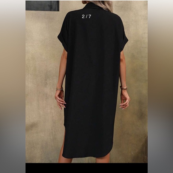 NWT: Black Graphic Batwing Sleeve Shirt Dress - Picture 2 of 4